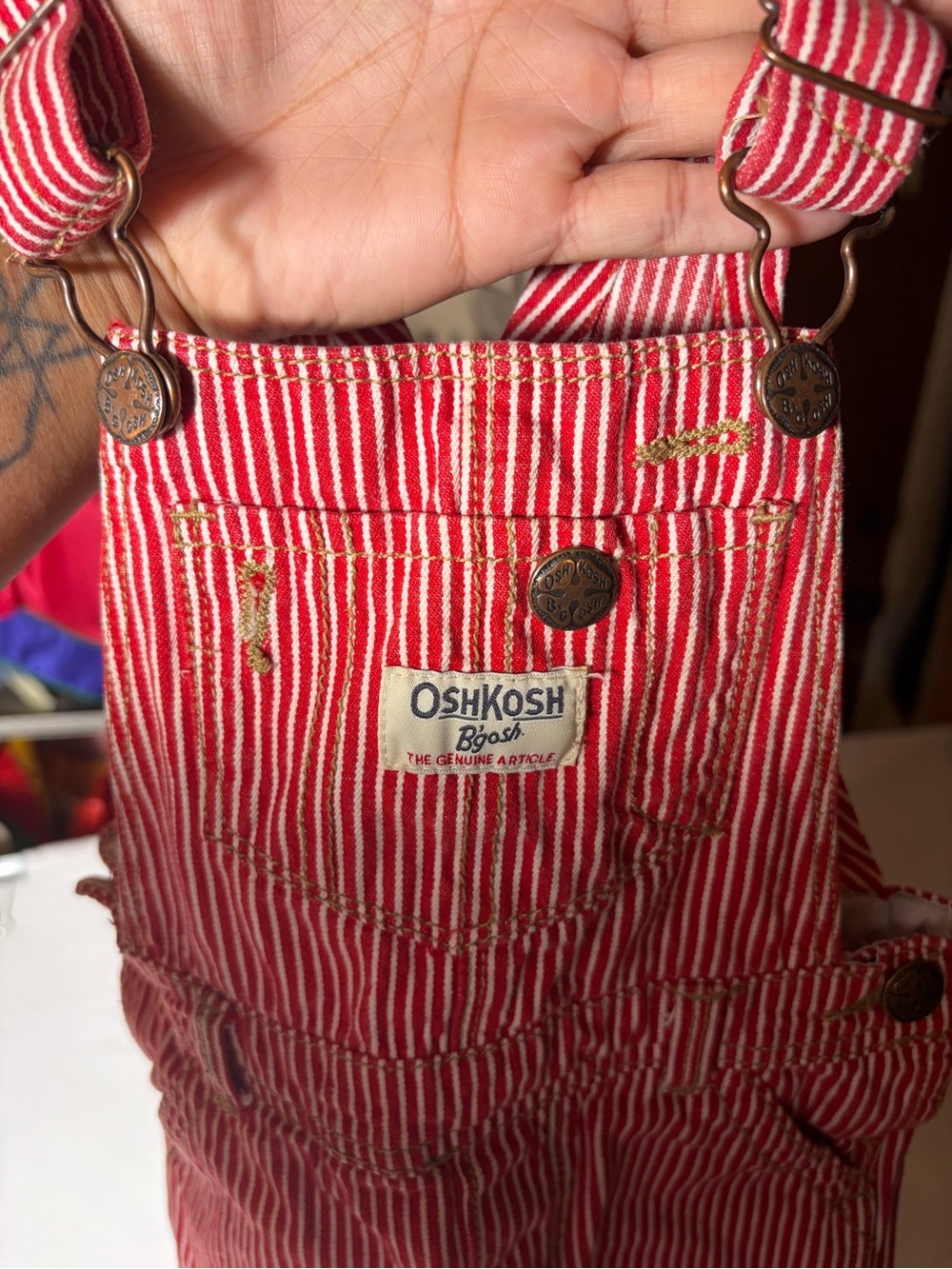 OshKosh B'gosh Red and White Striped Kids vintage Overalls - Picture 3 of 5